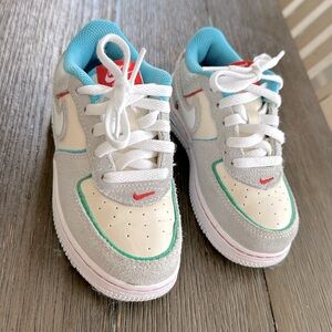 Nike Toddler's Air Force 1 LV8 2 BT Pale Ivory/White-Picante Red- Baltic Blue